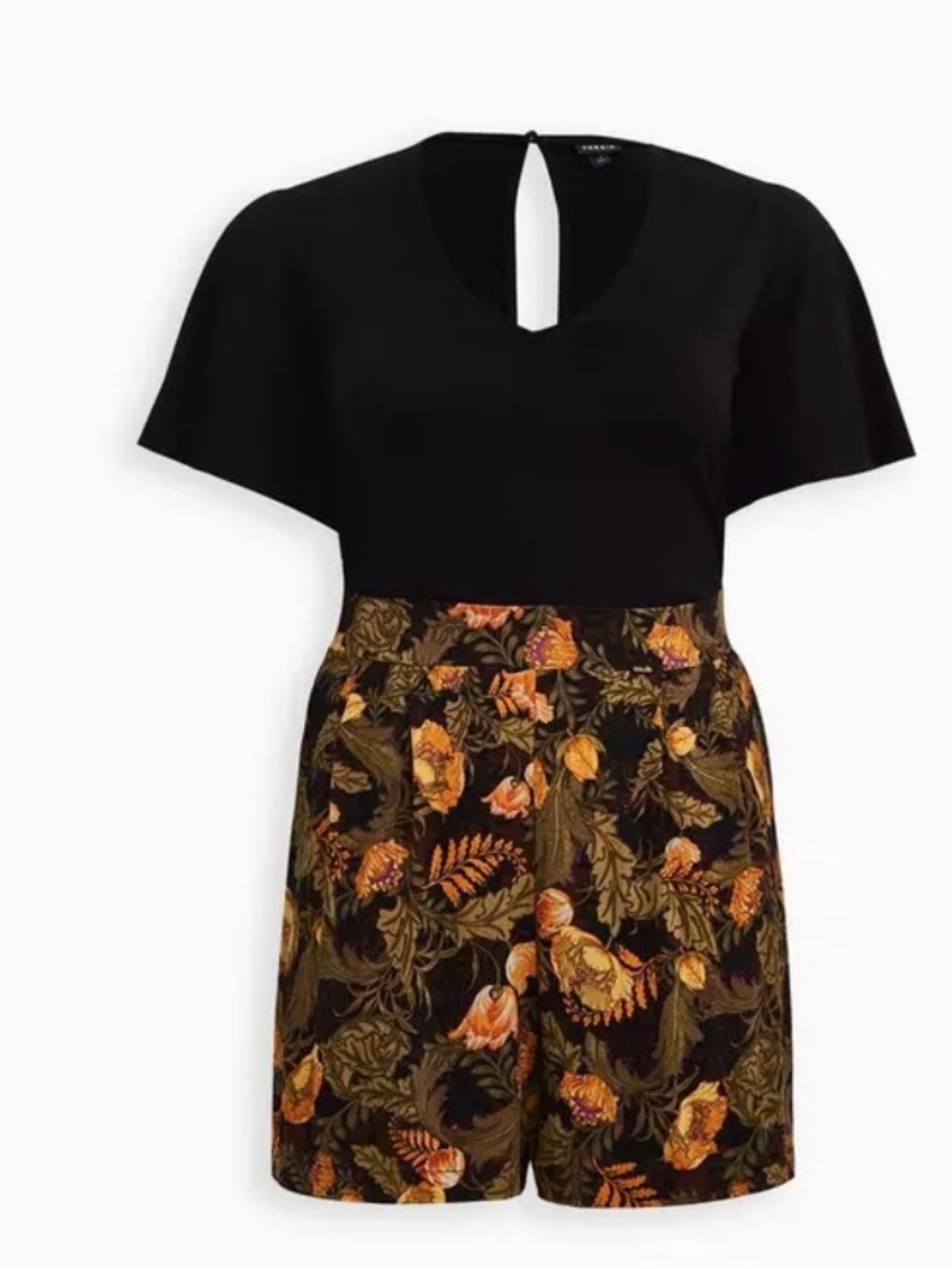 Torrid Black Top with Autumn Floral Romper